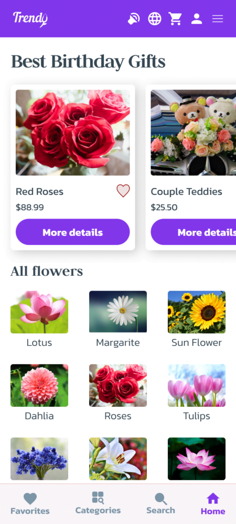 Trendy florist home screen