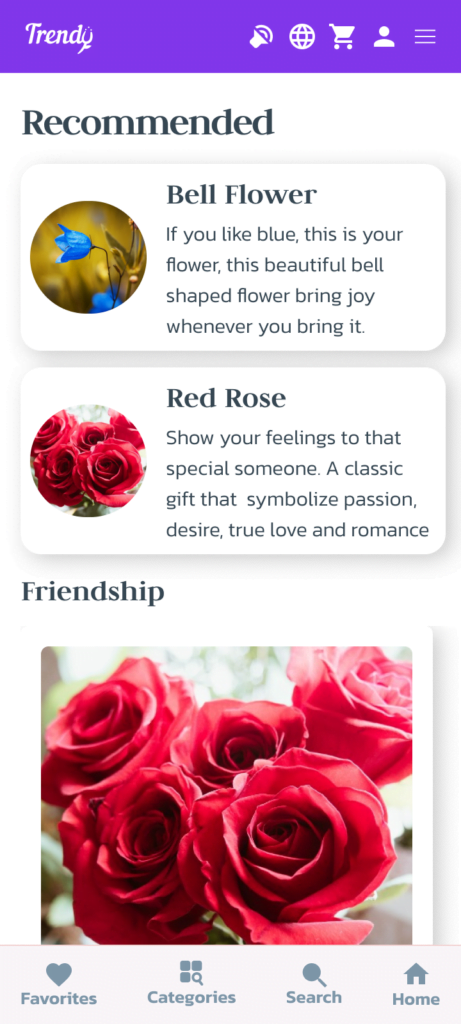 Categories screen Trendy Florist
